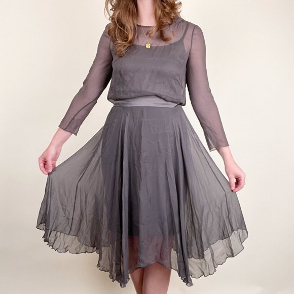 Vintage 100% Silk 4 Piece Set Midi Skirt Sheer Matching Coordinating Formal Chic - Picture 2 of 9